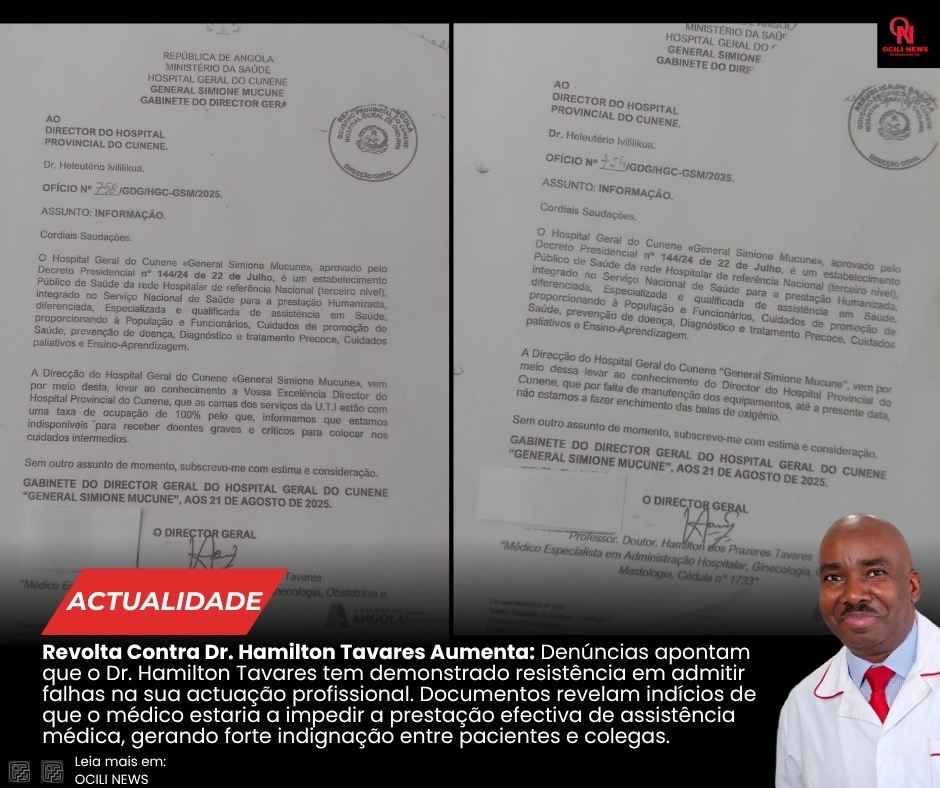 CUNENE | DIRECÇÃO DO HOSPITAL DO EKUMA DECLARA “GUERRA” CONTRA O DIRECTOR DO HOSPITAL SIMIONE